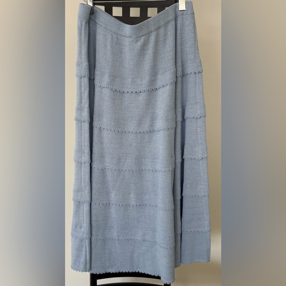 Women's Light Blue Tiered Knit Maxi Skirt
